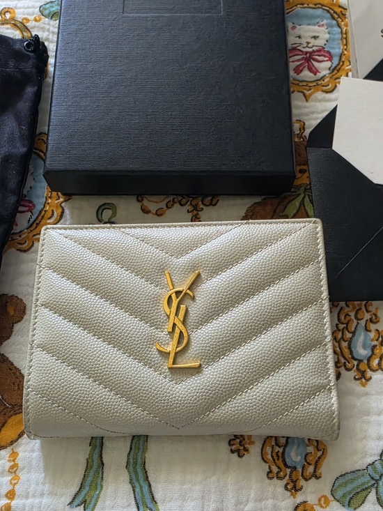 Saint Laurent Handbags - Saint Laurent Gold Chevron Quilted Leather Wallet